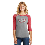 LADIES' 3/4 SLEEVES BASEBALL STYLE With TRI-COLOR LOGO DESIGN