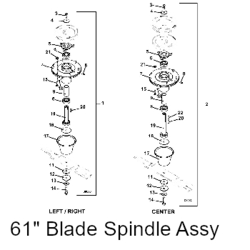 325d 2009 blade spindle for 61 inch decks